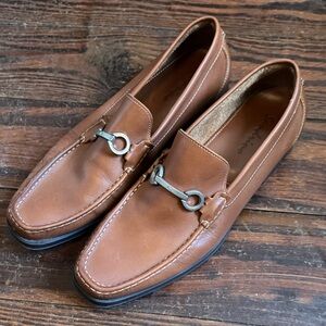 Elegant Tan Leather Loafers with Silver Accents